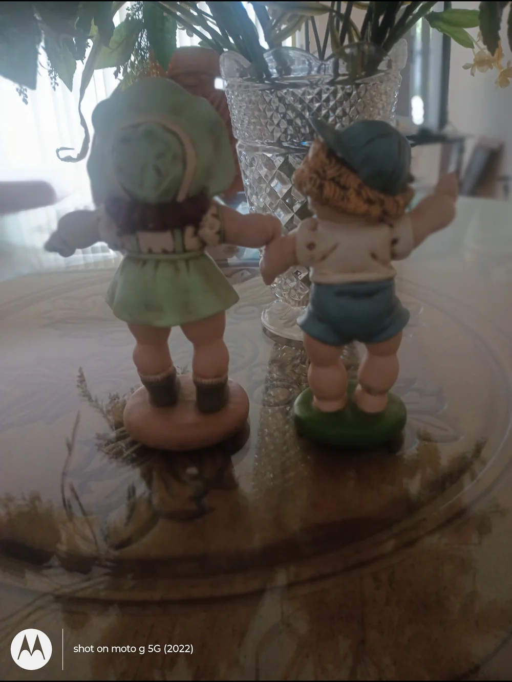 Vintage Cabbage Patch Ceramic Boy and Girl Figurines - Green and Blue
